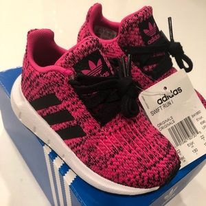 Unused Adidas Swift Run pink, black and white